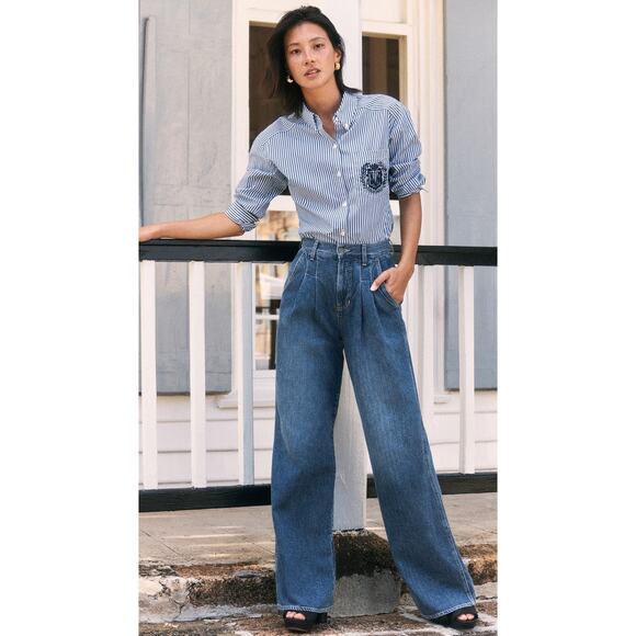 Veronica Beard Mia Wide-leg double pleated denim jeans size 32 - Picture 1 of 7